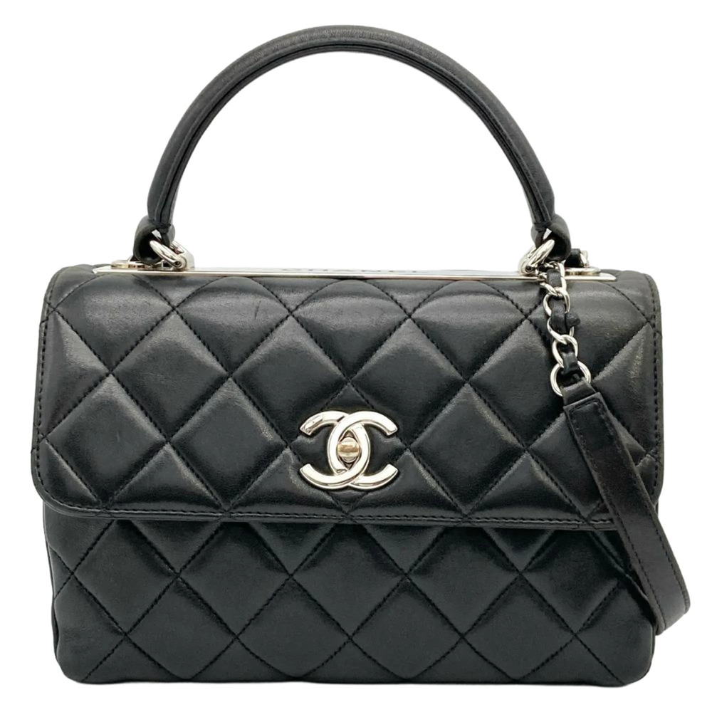 Chanel Trendy CC Matelassé Top Handle Handbag, 2-Way, Lambskin, Black, Silver...